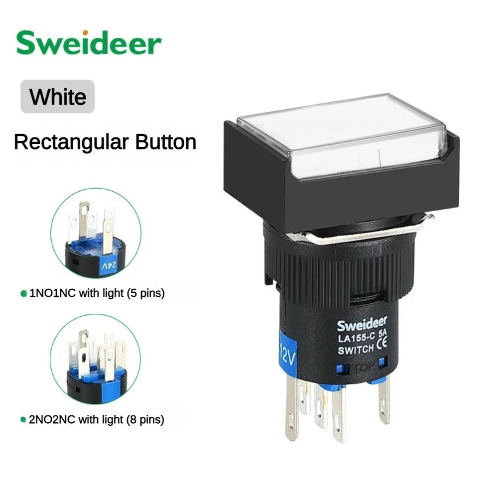 16mm LED Illuminuted Push Button Switch 12/24/220V Momentary Self-locking on Off with Light Square Round Rectangle Power Switch