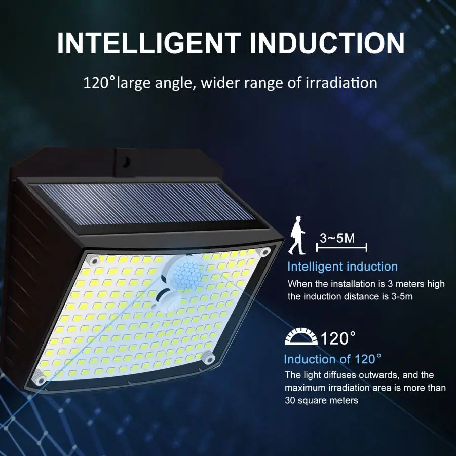 Solar Lights Outdoor 158 LED Solar Wall Lamp Waterproof Wireless Motion Sensor Security 3 Modes Garden Fence Yard Deck Garage