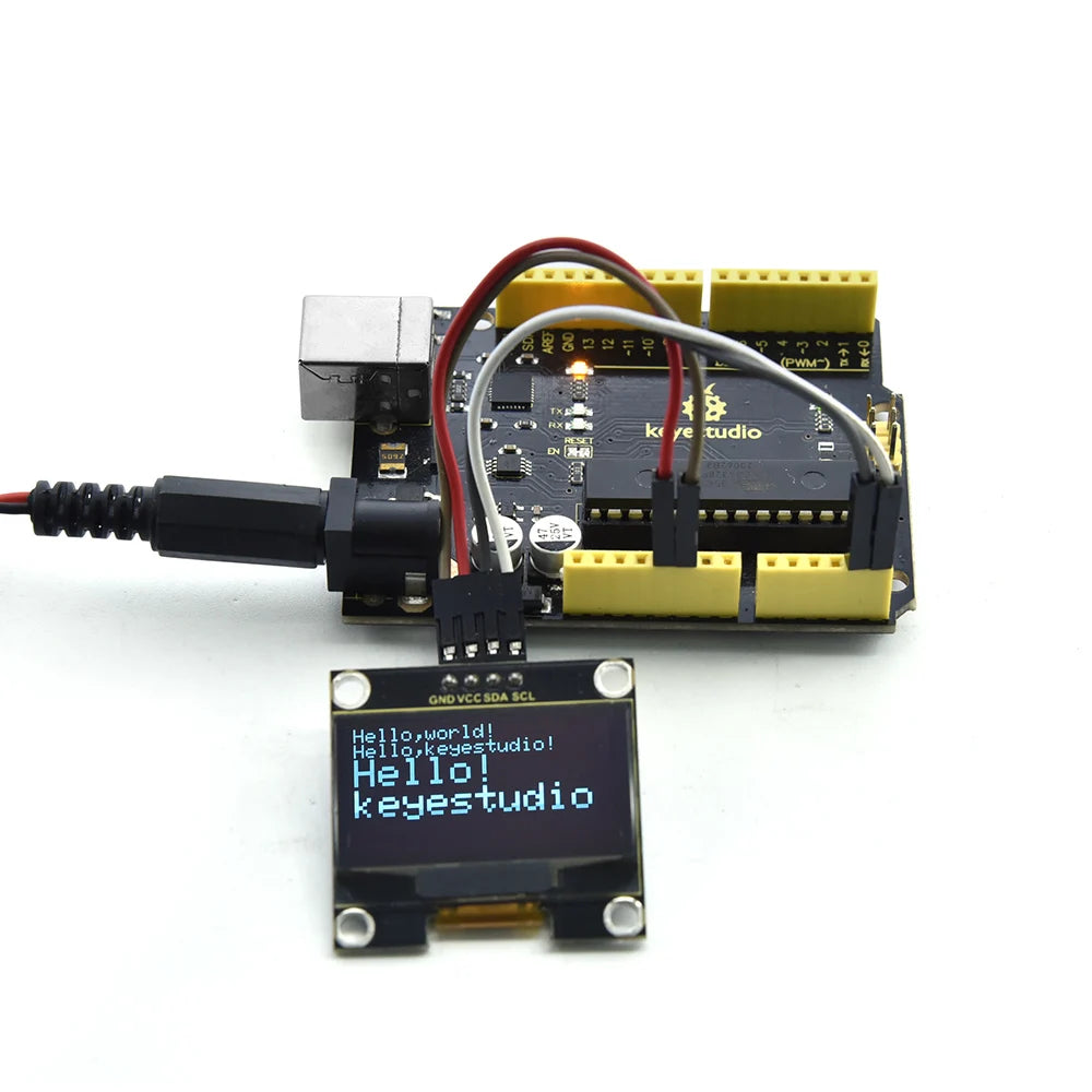 Keyestudio 0.96/1.3-inch OLED Module LCD Display 128x64 With IIC Ports 12C Serial LCD Panel With Baseboard For Arduino