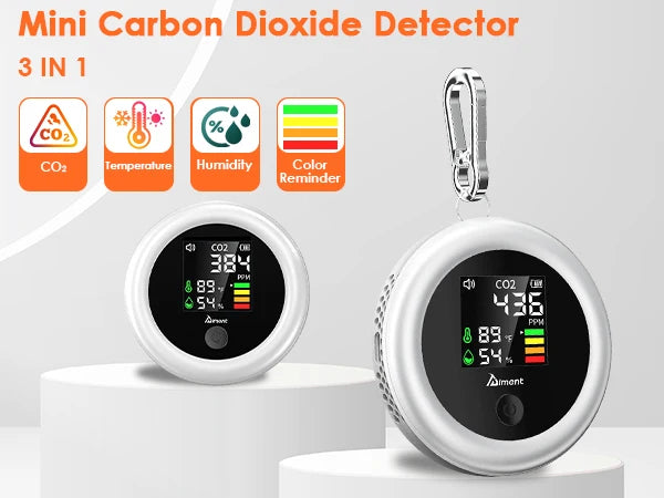CO2 Monitor NDIR Sensor, Air Quality Detector Carbon Dioxide Meter with Temp/Humidity, Portable Indoor Ventilation Tester,