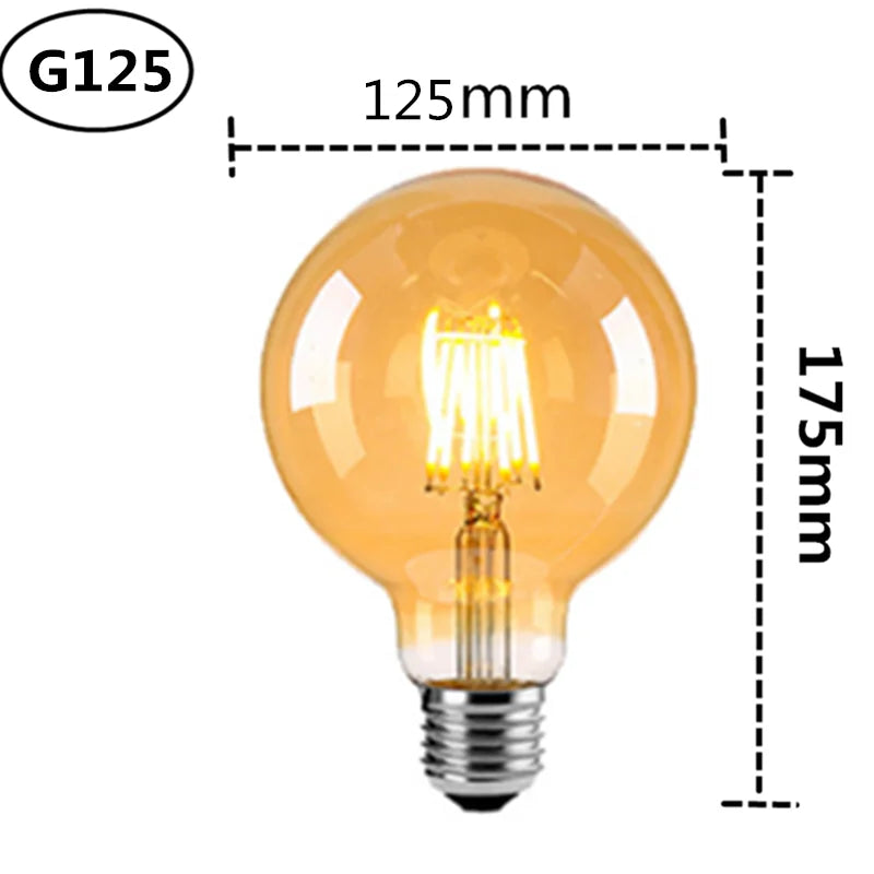 LED Edison Filament Light Retr Bulb Brown Golden G80 G95 G125 4W 6W 8W 10W 12W Dimmable E27 AC 220V Dimmer Restaurant Bedroom