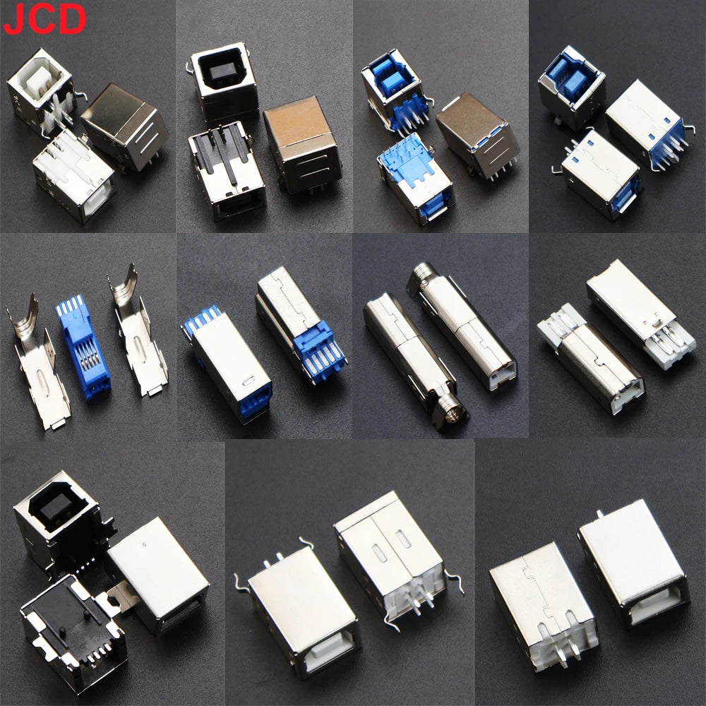 JCD 5pcs USB 2.0 And USB 3.0 Connector Female Socket Male Jack B Type 90°/180° Connector Soldering DIY Printer Interface Repair