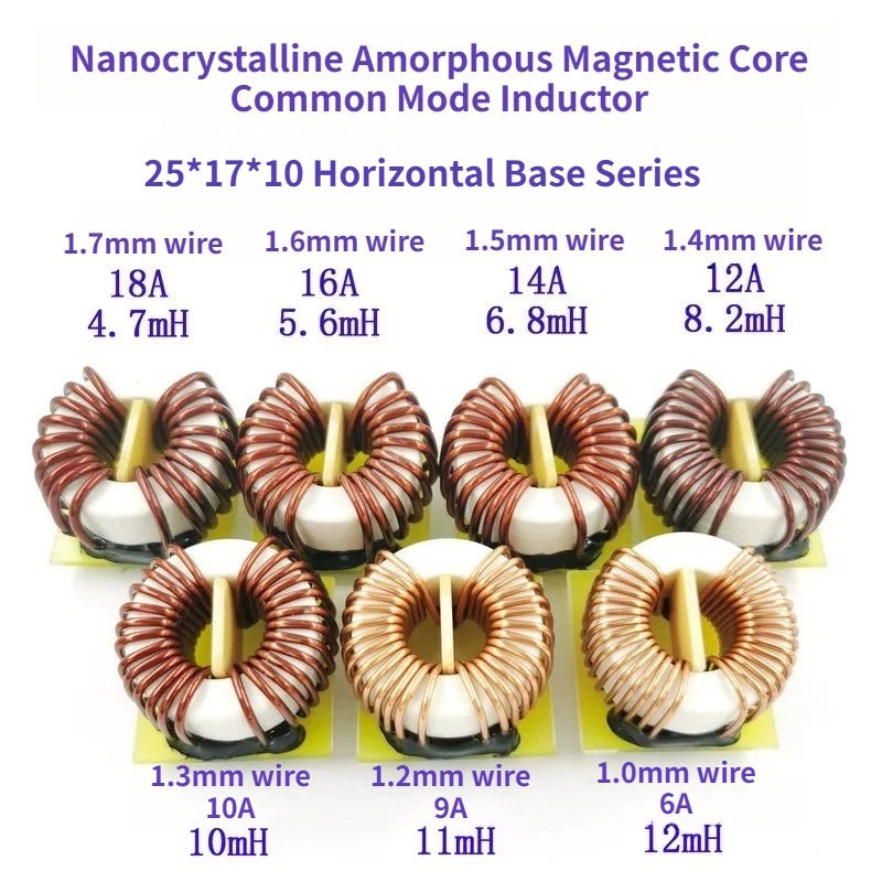 2PCS Nanocrystalline Amorphous Magnetic Ring Common Mode Choke Coil High Current Inductor 25*17*10 Horizontal 2510