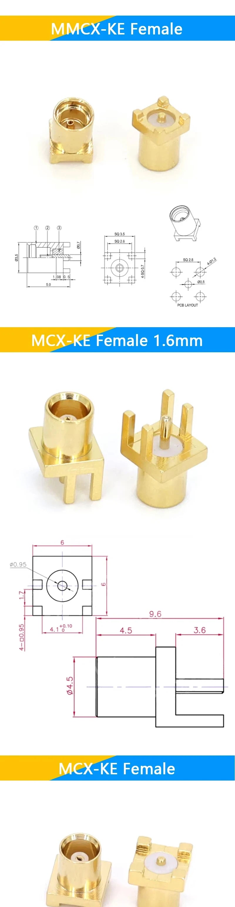 1-10PCS MCX MMCX Male Female PCB Mount Straight RF Coax Connector Right Angle 90-Degree Goldplated Welding Terminal