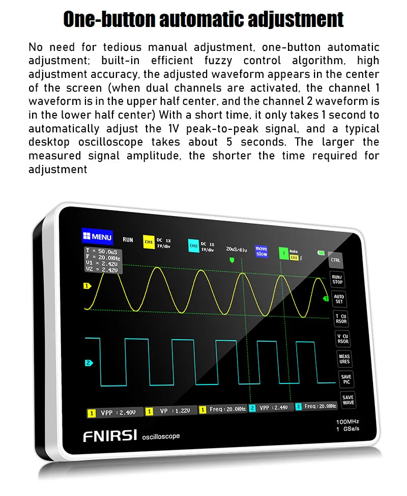FNIRSI-1014D 1013D TC3 Oscilloscope 3-in-1 Dual Channel Input Signal Generator 100MHz * 2 Analog Bandwidth 1GSA/s Sampling Rate