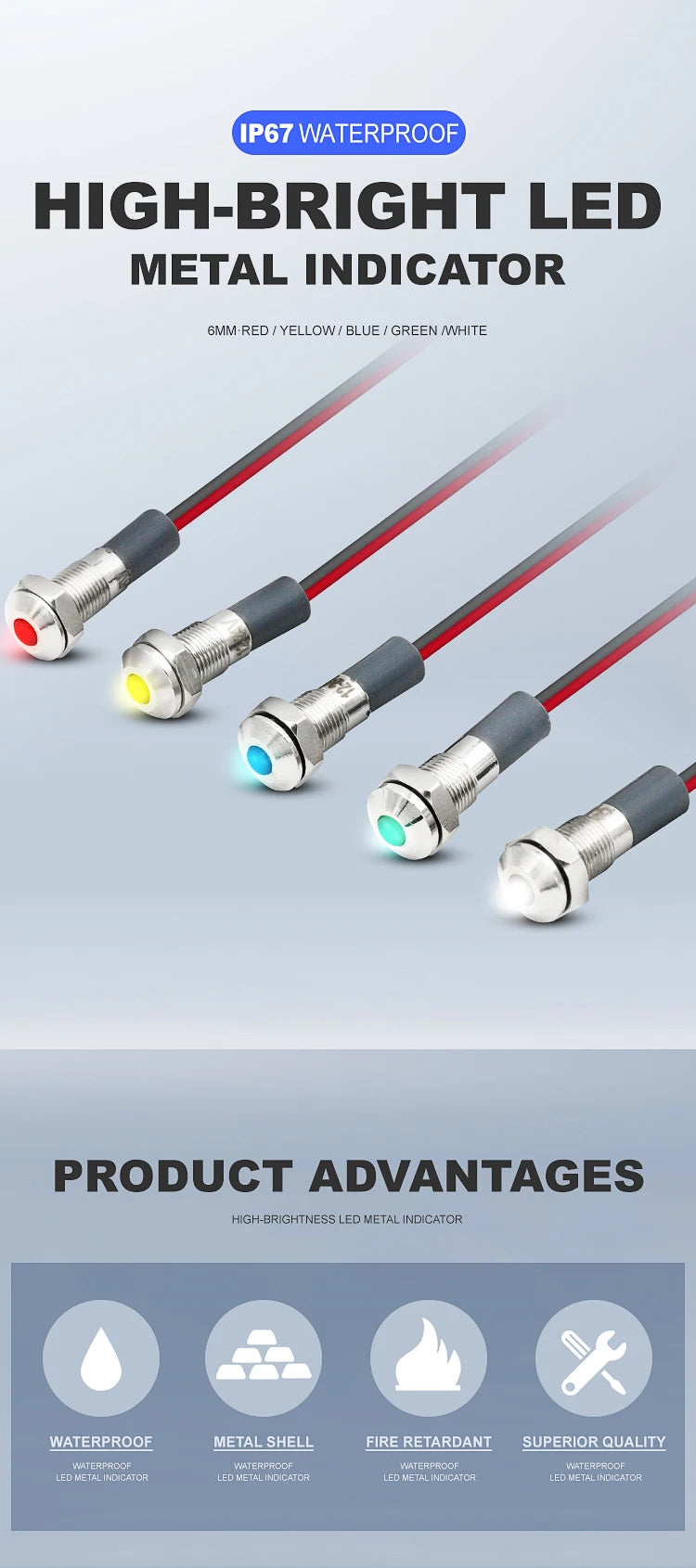 VaneAims 6mm Metal LED Indicator Light Panel Mounting Small Signal Lamp Red Blue Yellow Green White 220V 24V 12V 6V 3V