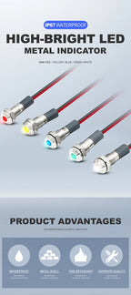 VaneAims 6mm Metal LED Indicator Light Panel Mounting Small Signal Lamp Red Blue Yellow Green White 220V 24V 12V 6V 3V