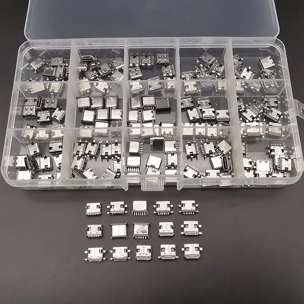 1Box Type-C USB Charging Dock Connectors 6 Pin 16 Pin USB-C Female Jack SMD DIP PCB Soldering DIY Repair Type C Socket Adapter
