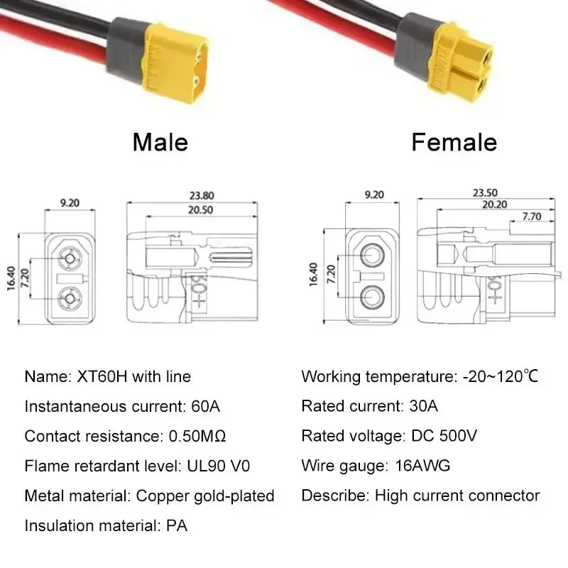 XT60 To GX16 2/3 Pin Aviation Plug Male To Female Power Cord 12AWG Electric Vehicle Battery Charging Power Output Cable 0.3-3M