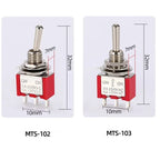 6mm Mini Toggle Switch MTS-102 103 202 203 SPDT ON-OFF-ON with Waterproof Cap 6A 125V/250V 3/6 Pin