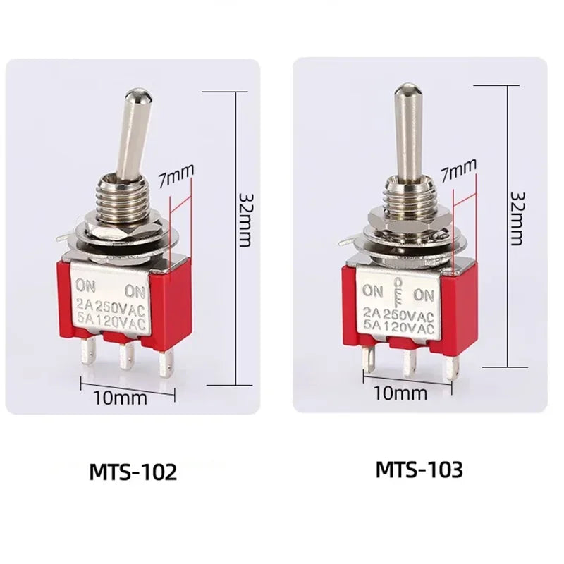 6mm Mini Toggle Switch MTS-102 103 202 203 SPDT ON-OFF-ON with Waterproof Cap 6A 125V/250V 3/6 Pin