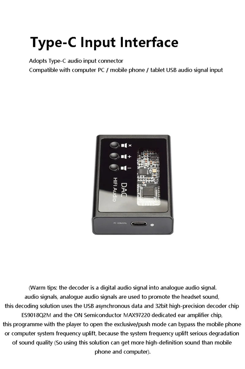 Headphone Decoding Amplifier ES9018K2M DAC DSD128 PCM32BIT 384KHz Lossless Decoding Headphone Amplifier MAX97220 Chip