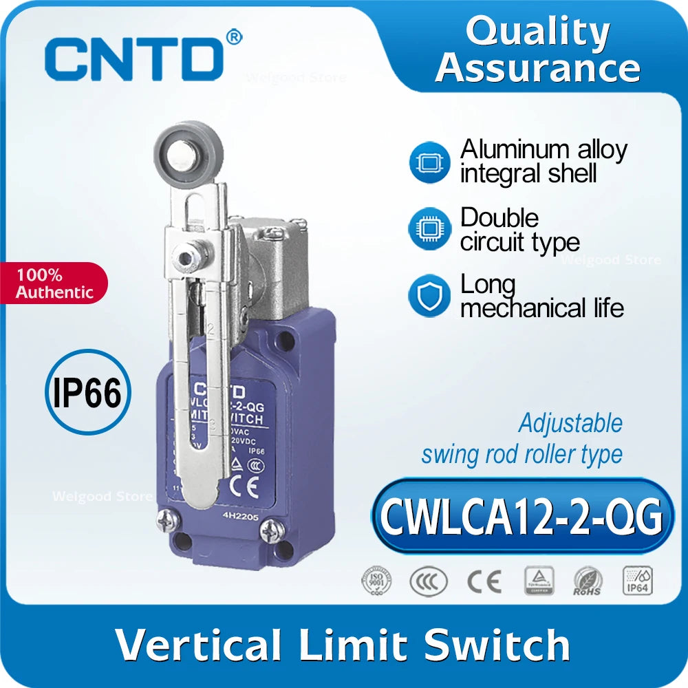 CNTD CWLCA12-2-QG Vertical Limit Switch 10A 380VAC IP66 DPDT Za Double-Break Adj Plastic Roller Industrial
