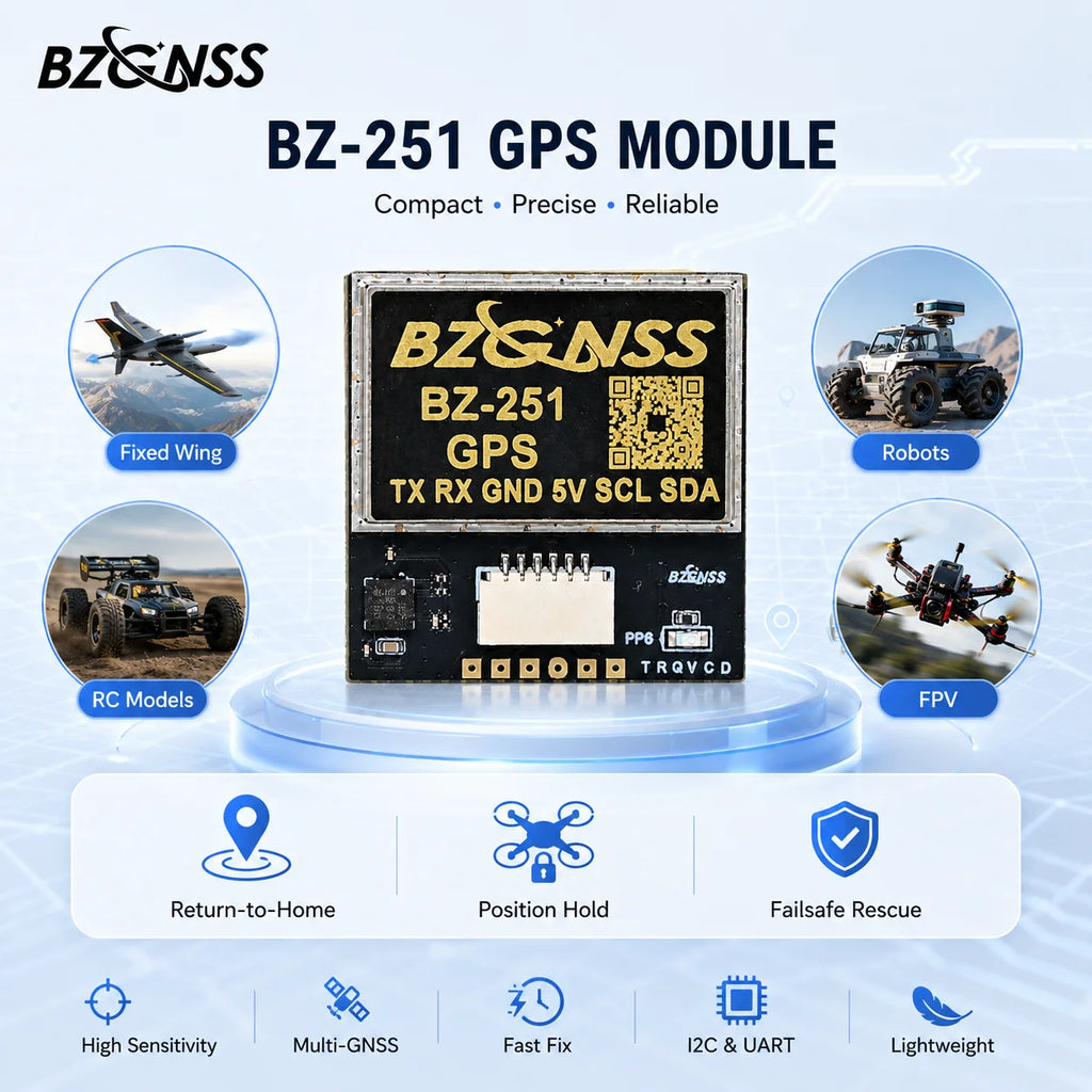 BZGNSS BZ-251 FPV GPS Module with QMC5883 Compass BN-880 Alternative 5V 115200 10Hz 72CH NMEA UBX for F405 F722 Fixed Wing Drone
