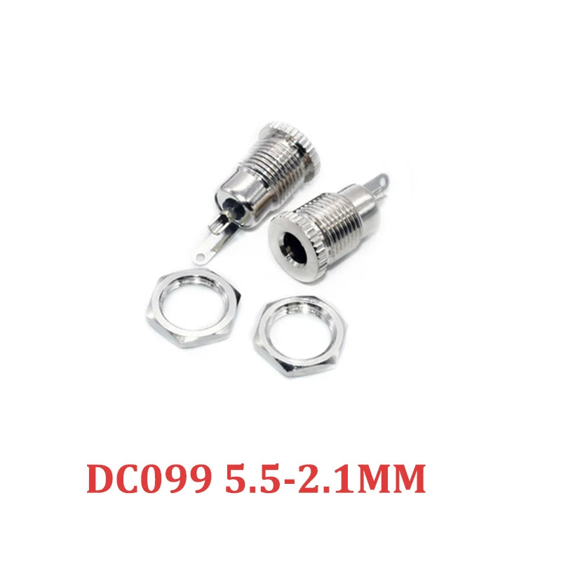 10PCS 5Pair 5.5x2.1mm 5.5x2.5mm DC Power Plug Male Female Jack Socket Nut Panel Mount DC Power Adapter Connector DC099 DC-099