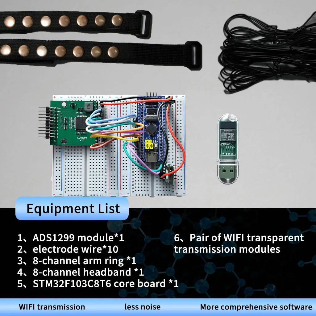 ADS1299 EEG EMG Acquisition Module WiFi Wireless Data Transmission STM32 Development Kit Open Source SDK Raw Bio-Signal Collecti