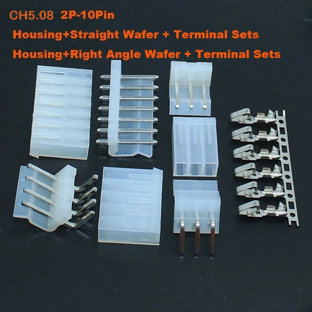 50sets CH5.08mm Housing Right Angle/Straight Wafer 2/3/4/5/6/7/8/9/10Pin 5.08mm Wire Connector Female Socket+Male Pin+Terminal