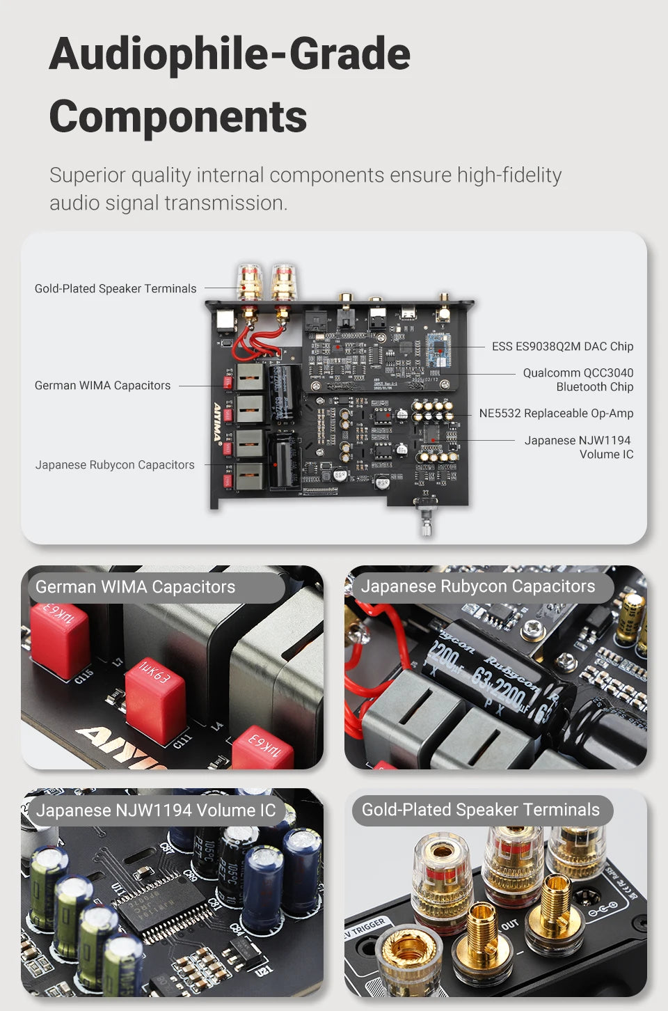 AIYIMA A80 Upgraded TPA3255 DAC Bluetooth PFFB Stereo Power Amplifier 300Wx2 Class D HiRes Digital Amp RCA TRS OPT COA USB Input