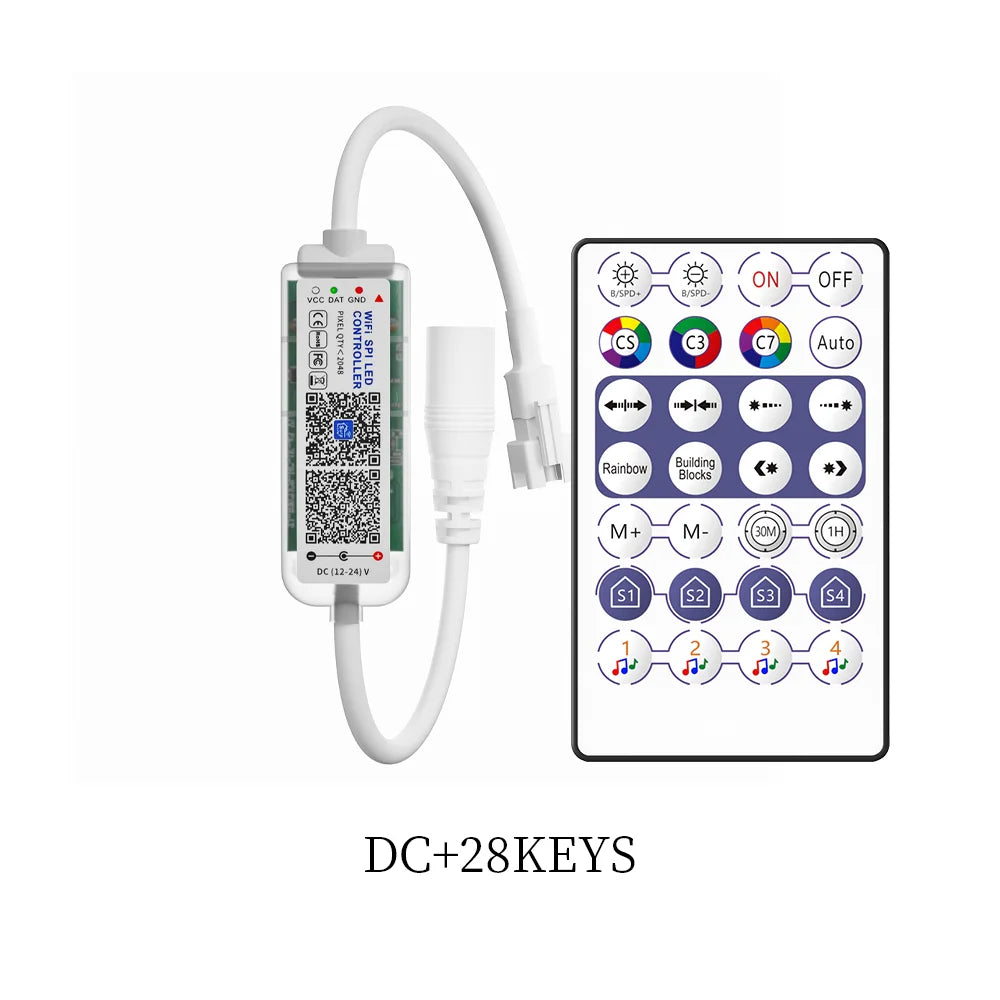 2.7mm WS2812 RGBIC LED Light 160Leds/M WS2812B 2020SMD Addressable Strip Lamp With DC/USB 28keys BT Music Led Controller DC5/12V