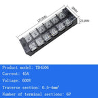 TB15A 25A 45A Copper Wiring Terminal Block 3/4/5/6/8/10/12 Position Electrical Connector Board Current Terminal Strip