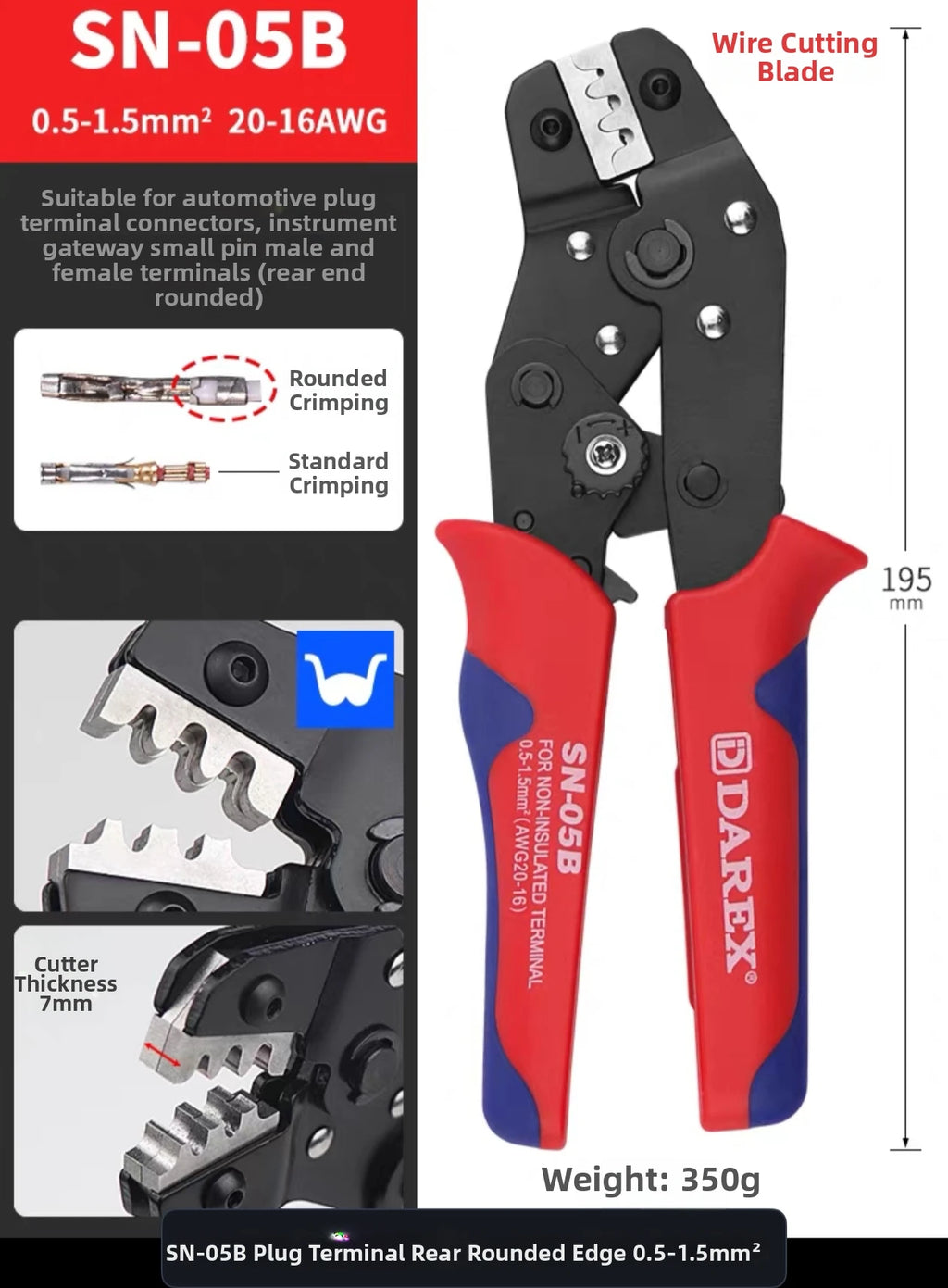 Darex DuPont Spring Terminal Automotive Wiring Harness Power SN Cold-Press Terminal Wire Crimping Pliers