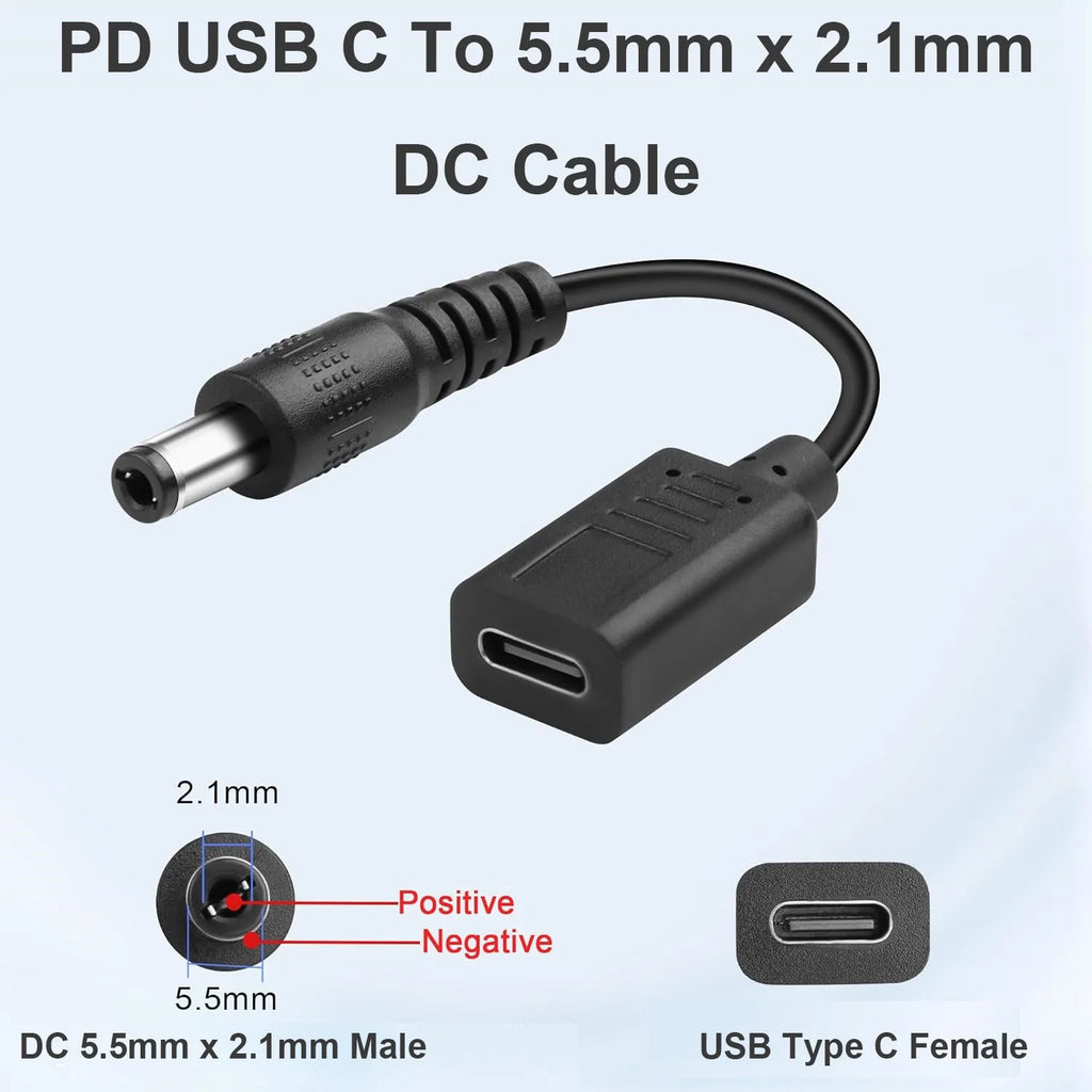 1pc USB Type C to DC 5.5mm X 2.1mm PD Trigger Power Charging Adapter Cable 20V 5A 100W 19-20V Laptop Drill Battery Router CCTV