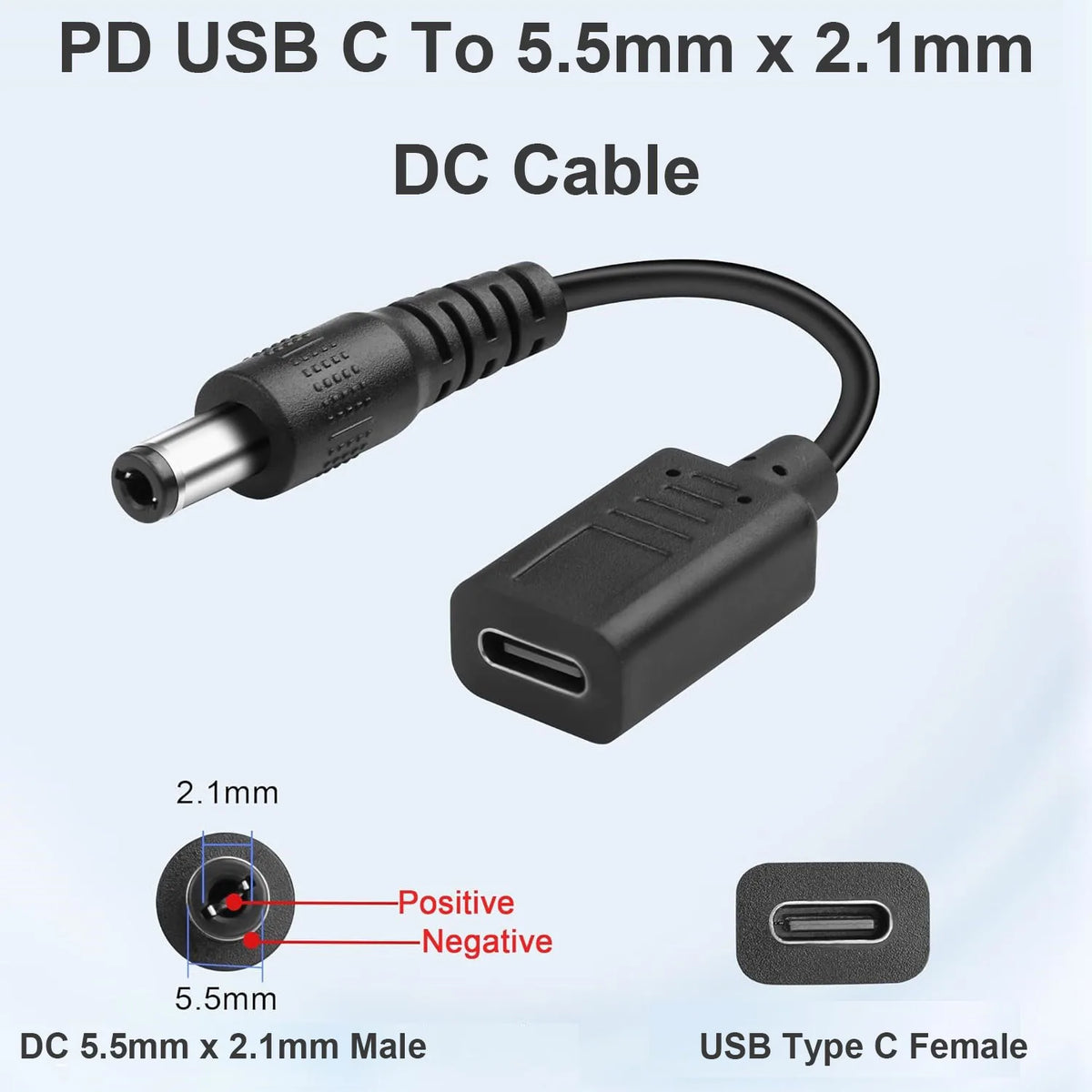 1pc USB Type C to DC 5.5mm X 2.1mm PD Trigger Power Charging Adapter Cable 20V 5A 100W 19-20V Laptop Drill Battery Router CCTV