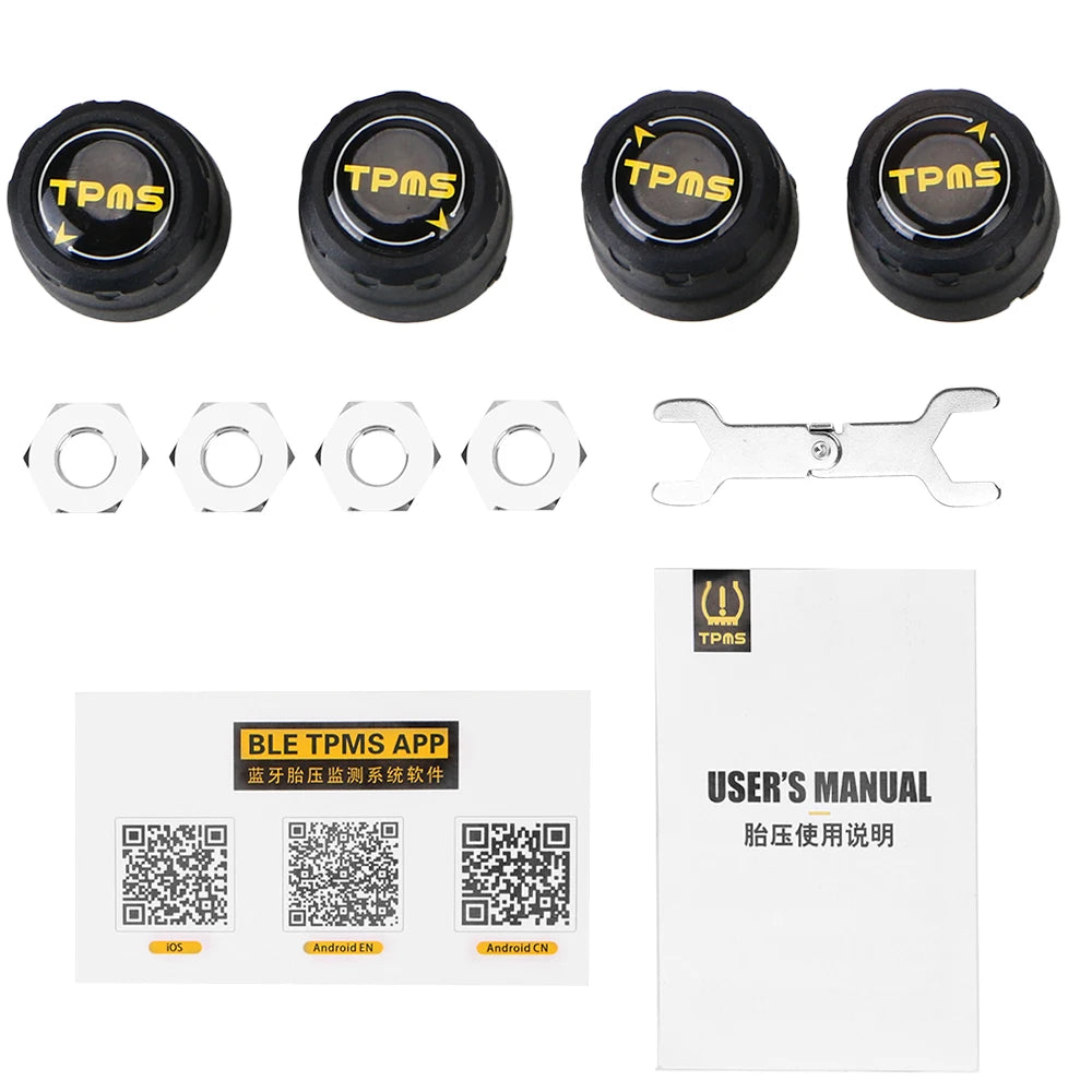 Android iOS BLE TPMS External Alarm Tire Pressure Sensors APP Display Universal Car Tire Pressure Sensor Bluetooth 4.0 5.0