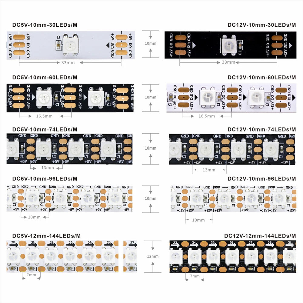 5050 RGB LED Strip Addressable DC 5V 3pin WS2812B IC 30 LEDs/M 60LEDs/M IP30 IP65 Lamp Waterproof Light Tape Chip LED 5M Digital