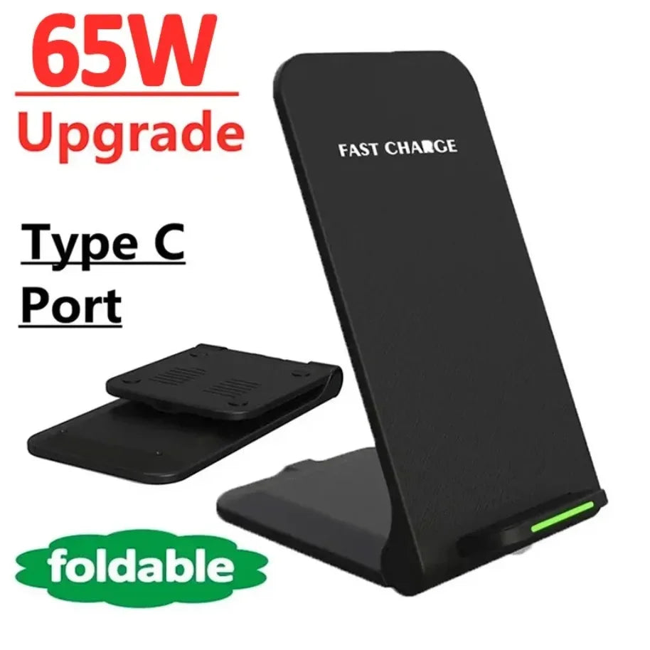 65W Wireless Charger Stand Pad For iPhone 17-12 Pro X XS Max XR 8 Samsung Xiaomi Induction Fast Charging Dock Station