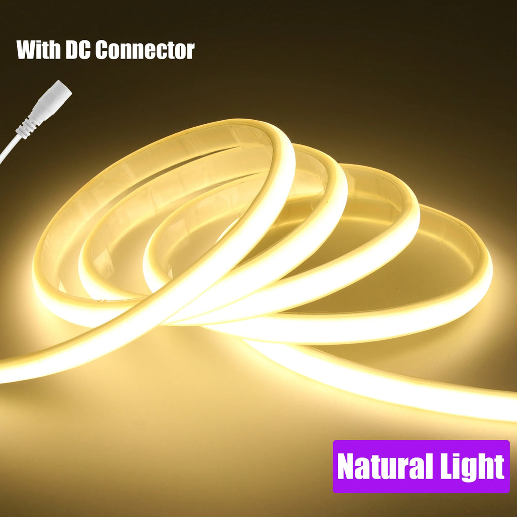 DC12V 24V COB Strip With 2PIN /DC Cable IP67 Waterproof Outdoor Home Decor Flexible Ribbon Rope LED Neon Light 3000K 4000K 6000K