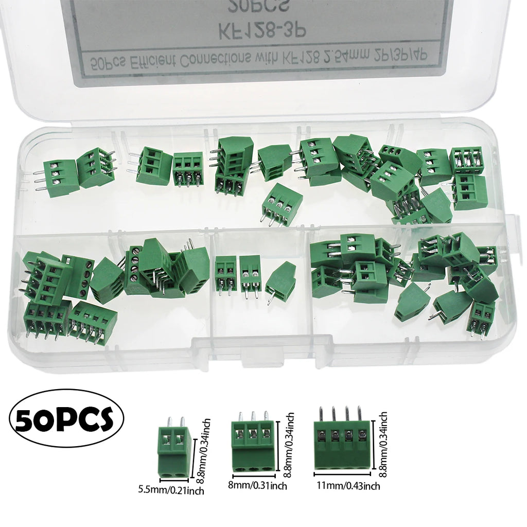50PCS Efficient Connections with KF128 2.54mm 2P/3P/4P PCB Mount Screw Terminal Box Kit