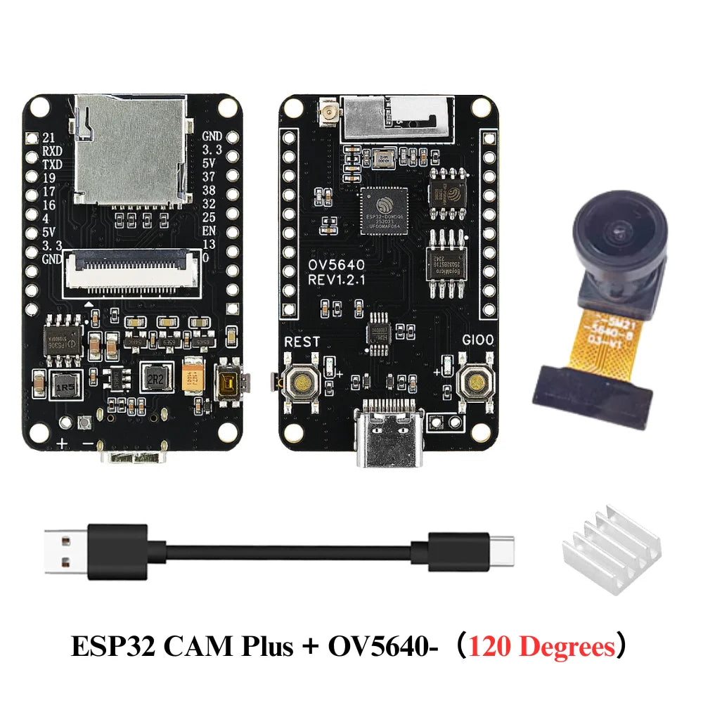 OV5640 ESP32 CAM Camera Module Kit 2.4 GHz WiFi and Bluetooth Develop Board Type C 8MB PSRAM HD 5MP Auto Focus 66 120 160 Degree