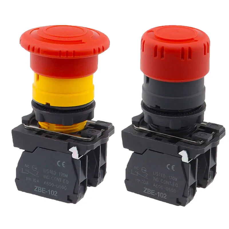 XB5-AS542 Plastic Emergency Stop Red Mushroom Head Size 30 40MM Push Button Switch Lock NO NC Normally Open AS545 22mm XB4 XB5