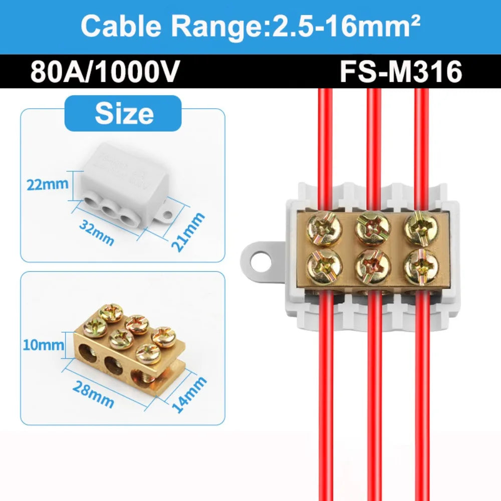 New Conductor Brass High Power Splitter Large Current Universal Quick Terminal Block Terminal Blocks Electrical
