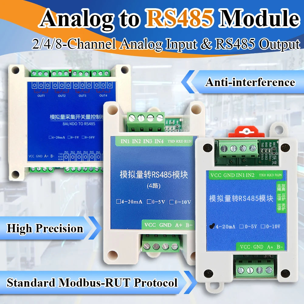 Conversion Module Analog 4-20mA 0-5V 0-10V to RS485 Modbus RTU Protocol 2 4 8 Channel Digital RS485 Transform Modules