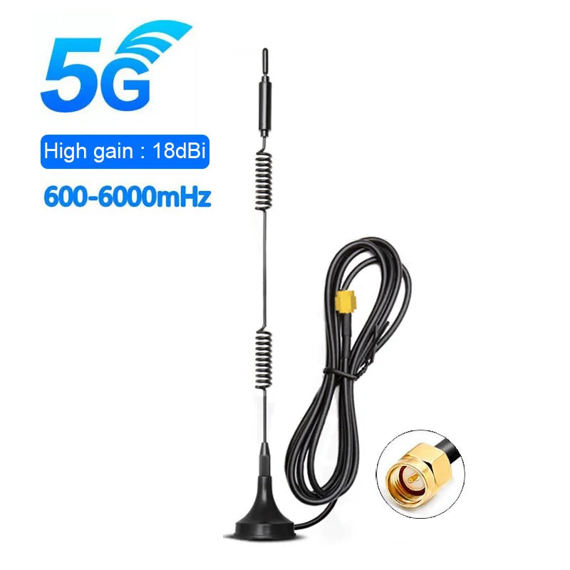 4G LTE  5G Magnetic Antenna Full Band 600-6000Mhz 18dBi SMA Male with 3M Cable 2.4G Wifi Aerial for Modem Wireless Router