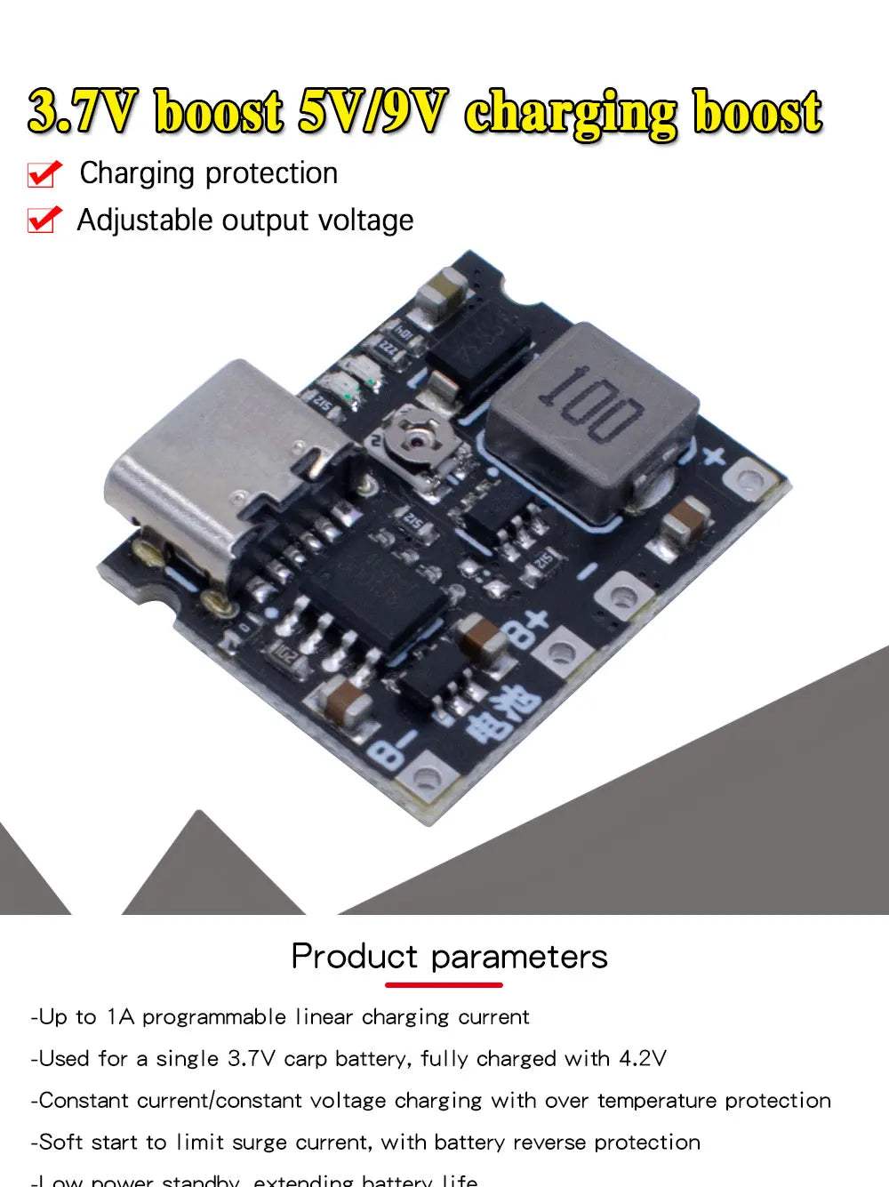 Type-C USB 18650 Lithium Battery Charger Board, 3.7V 4.2V 1A 5W TP4056 DC-DC Step Up Boost Module for DIY Electronic Projects