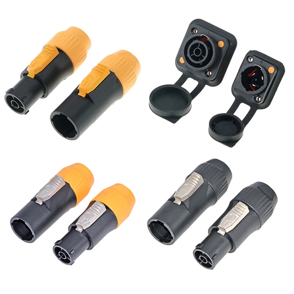 10PCS Waterproof PowerCON True Locking Connector 3-Pin  Male Plug Jack, IP65 PA66 Black/Orange Power Cable Connector