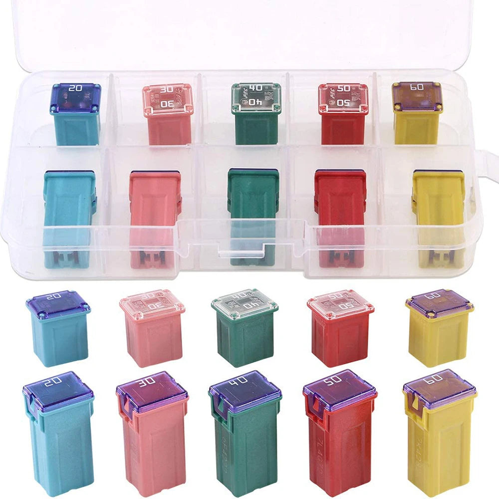 10 Piece Automotive Low and High/Standard Box Fuse 20A 30A 40A 50A 60A Fuse Combination Kit for Pickup Trucks, Cars and SUV