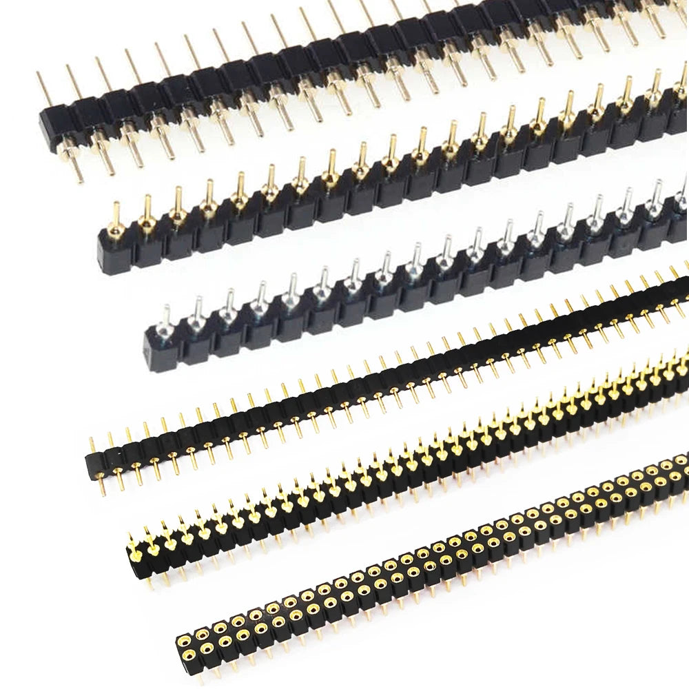 10Pcs 2.54mm Hole Female Header Round Pin Heade Straight Single/Double Row Optional 1x40P 2x40P PH3mm Single Row Gold-plated