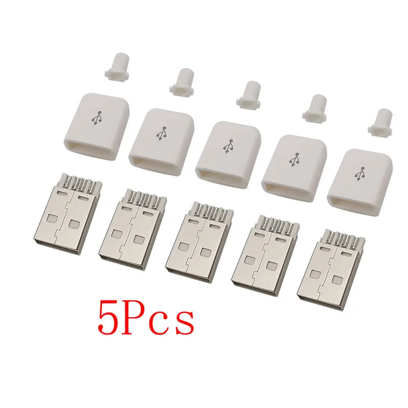 5Pcs/lot USB 2.0 Type A Male Plug 4 Pin Assembly Soldering Type Connector DIY Repair Charging Plug USB-A Adapter Connectors