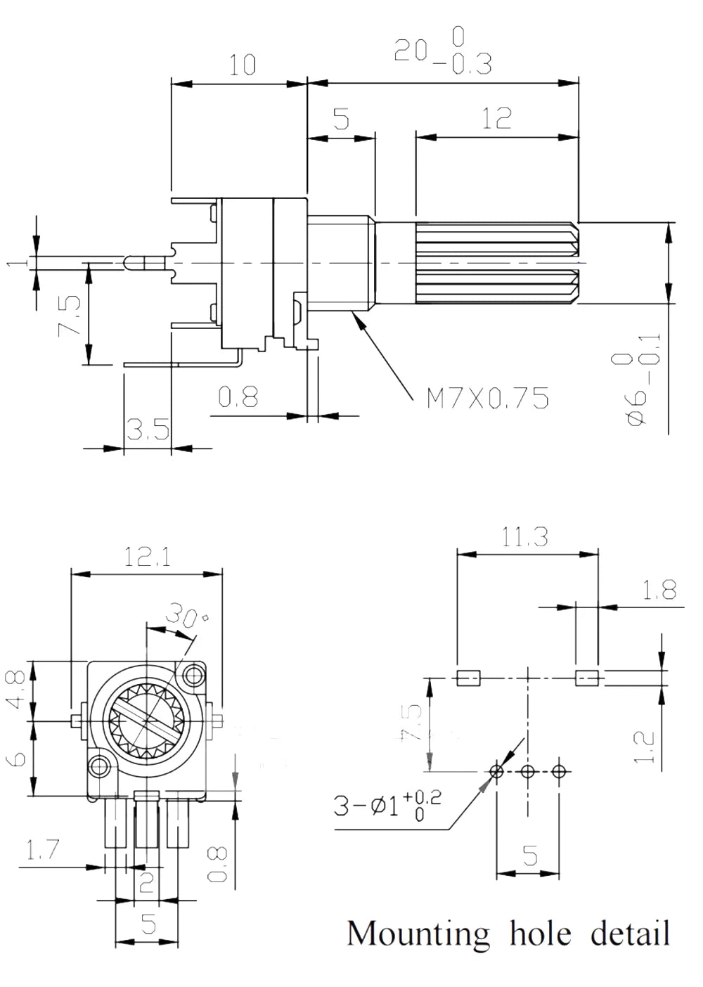 10PCS RK097 precision potentiometer vertical single link shank length 15mm gearless 3-pin B2K B5K B10K B20K B50K B100K B500K B1M