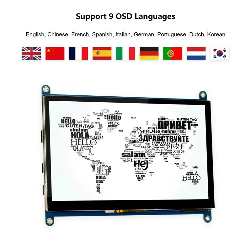 7inch RC070N IPS Raspberry Pi Monitor 7" Touch Display 1024×600 monitor with 9 OSD Languages