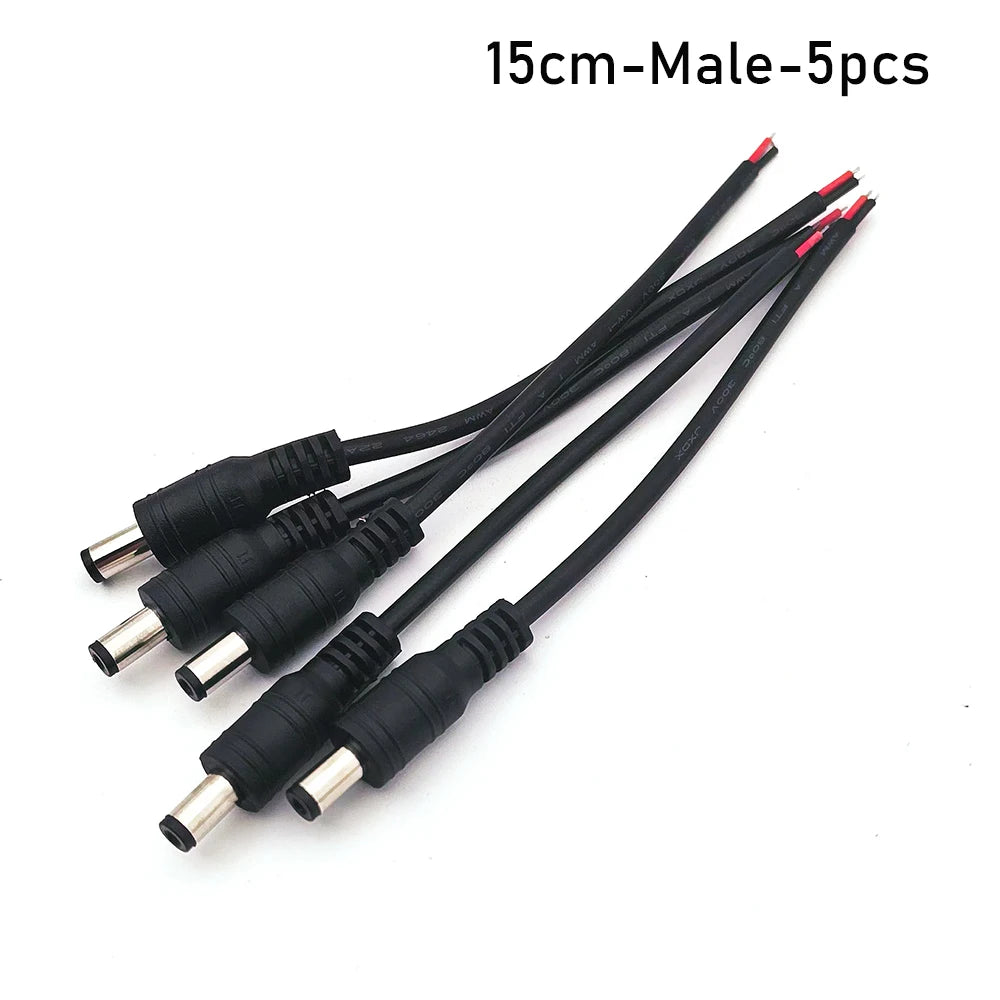 Black 15cm DC Cable 5.5 x 2.1mm DC Plug Jack Connector Wire Pigtail Male Female 5.5*2.1 Adapter for 5050 3528 LED Strip Light