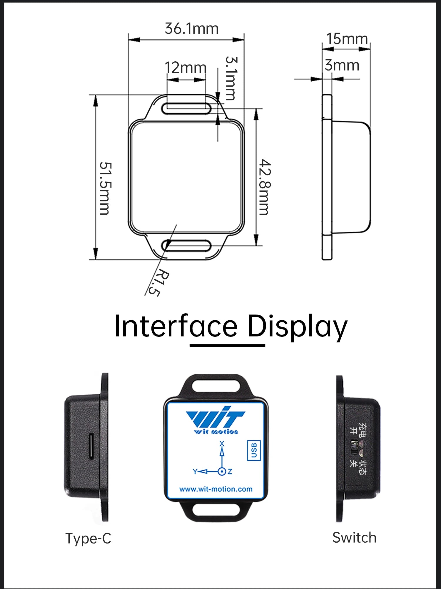 WitMotion WTVB01-BT50 Bluetooth 50m Multi-connected Vibration Sensor, 3-axis Vibration Displacement + Speed + Amplitude+Angle