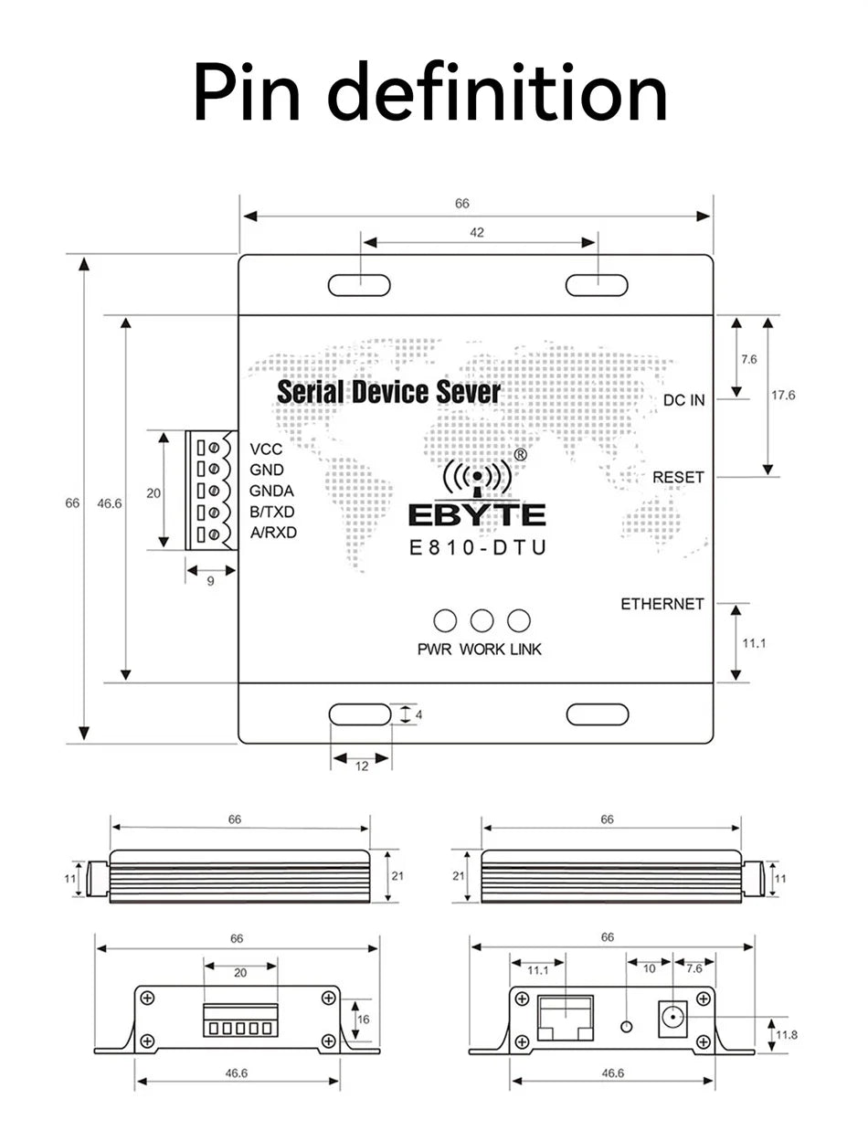 RS485/RS232 To Ethernet Serial Server Bidirectional Transparent Transmission Adaptive Network Rate CDEBYTE E810-DTU Series