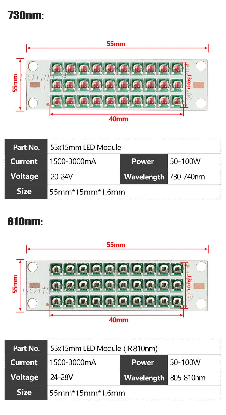 High Power LED Chip IR Infrared 730nm 810Nm 850nm 940nm Deep Red 660nm 30W 50W 100W Grow Plant Light for Night Vision CCTV Camer