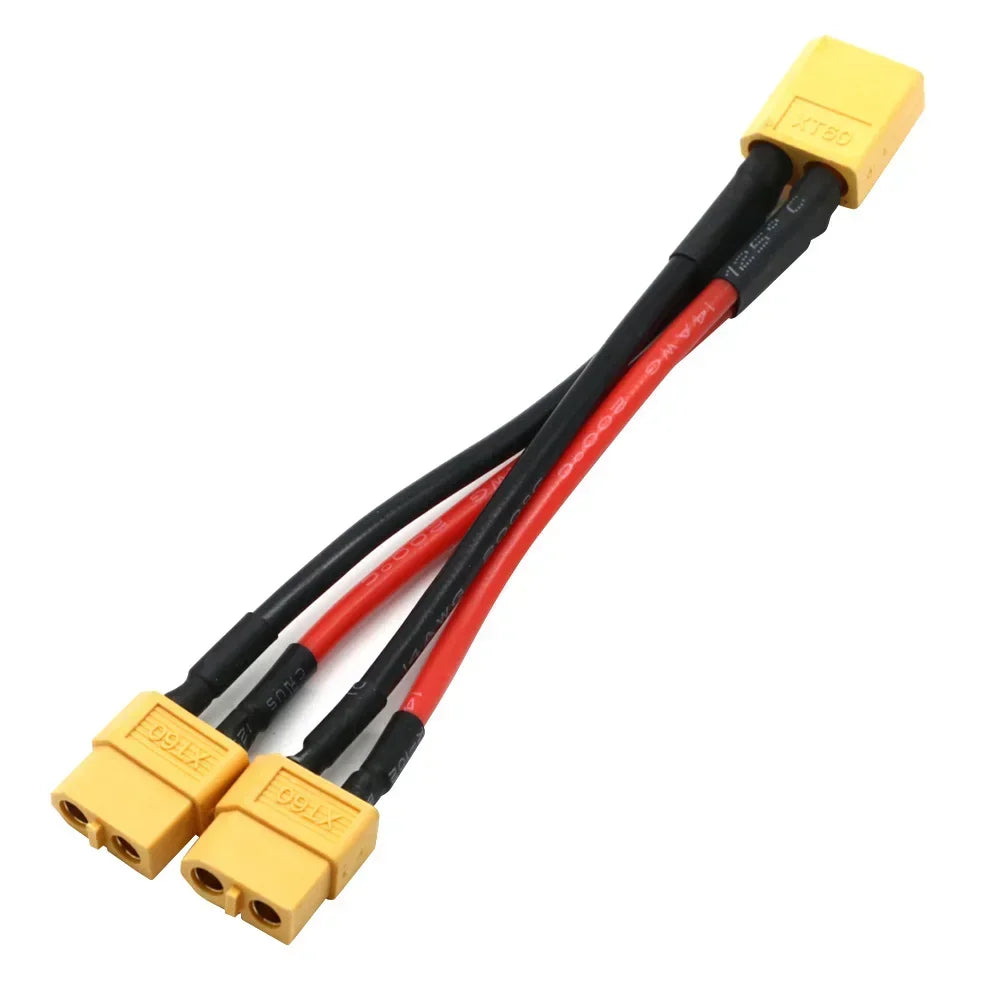 XT60 Parallel Battery Connector 3-Way 12AWG Silicone Wire Male/Female Dual Extension Y Splitter 100mm for Battery Charger Motor