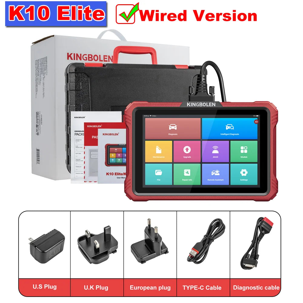 KINGBOLEN K10 Elite / K10 PRO 10" Bidirectional OBD2 Diagnostic Scan Tools Topology Map,40+ Resets,ECU Coding,FCA,CAN FD,DOIP